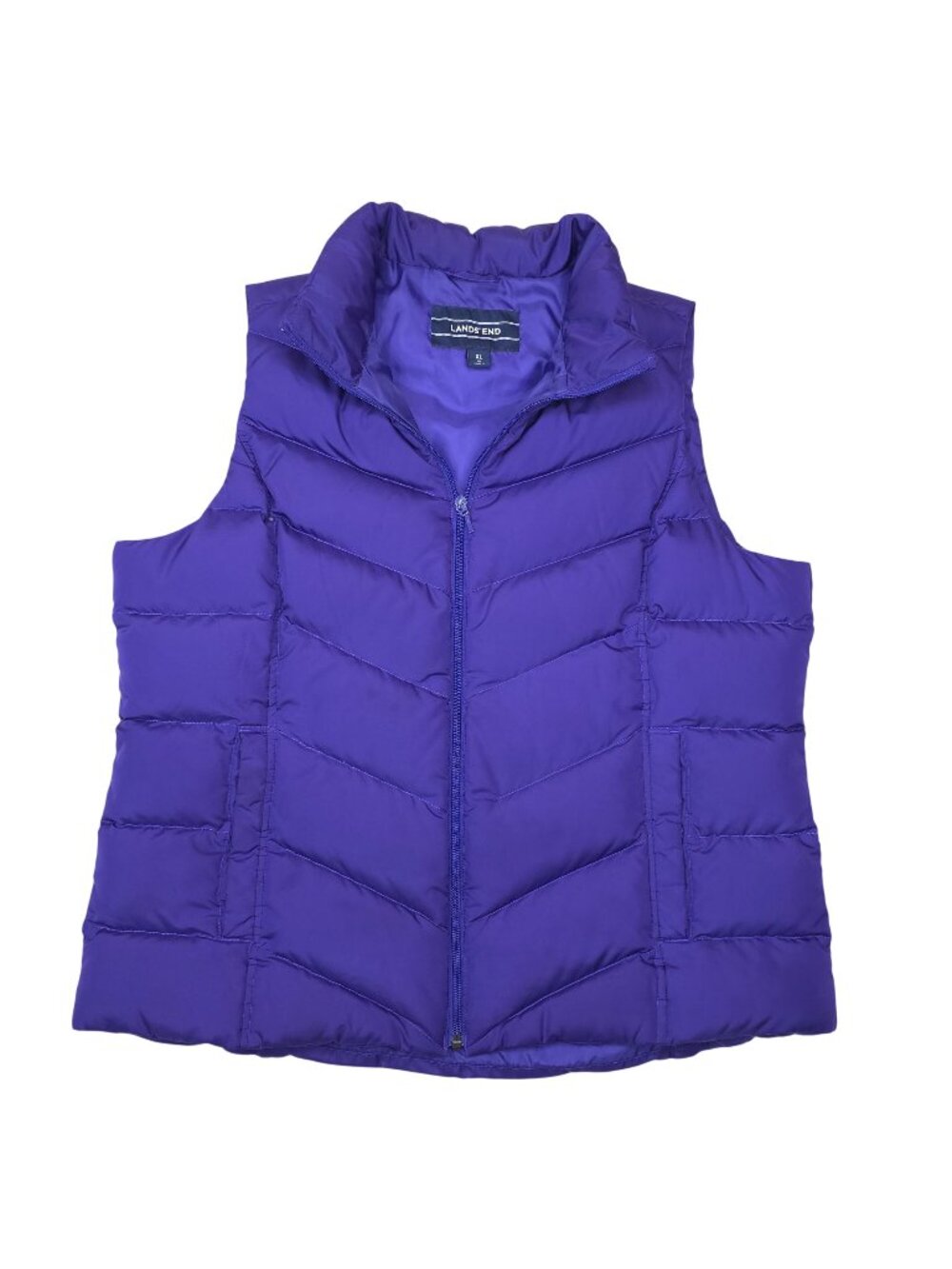 Lands End Womens Purple Down Puffer Vest XL Full Zip Lightweight Winter Layer
